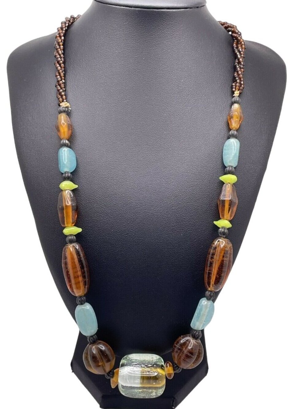 Puravida Necklace Women 24" Glass Beads Brown & Teal 24” Pura Vida Chunky Jewelr